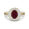 1.84 Ct Oval Cut Pink Ruby and White Diamond Halo Pave Ring by Fine Color Jewels