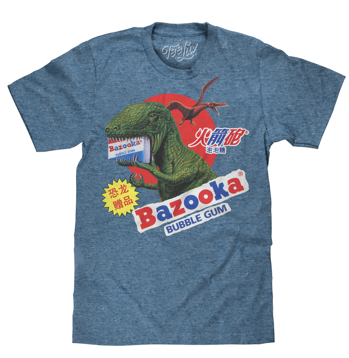 Bazooka Bubble Gum Dinosaur T-Shirt - Cabo Blue by Tee Luv