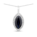 Genuine Blue Sapphire and Diamond Halo Pendant by Fine Color Jewels