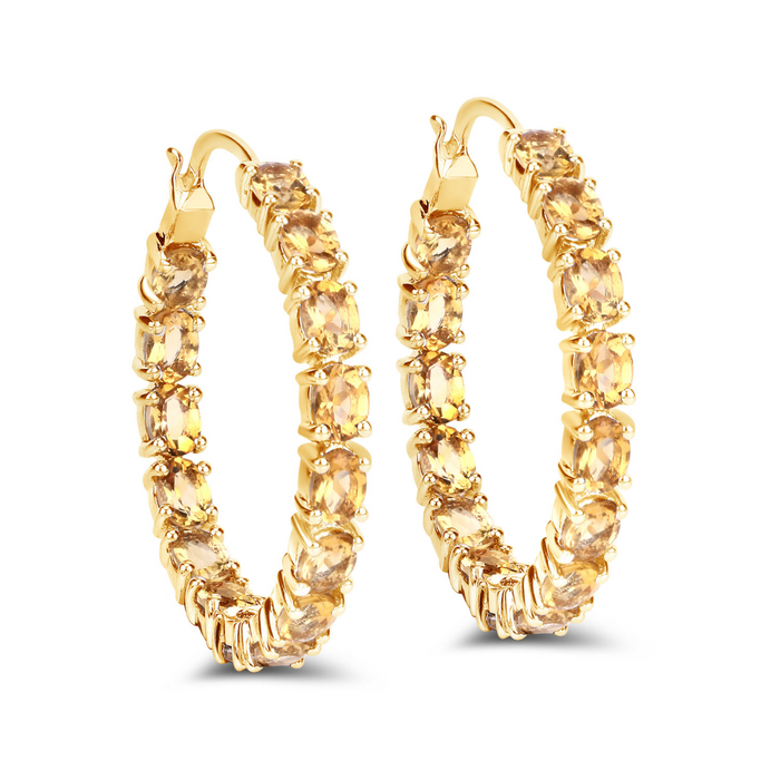 14k Gold Plated Citrine Hoop Earrings by Fine Color Jewels