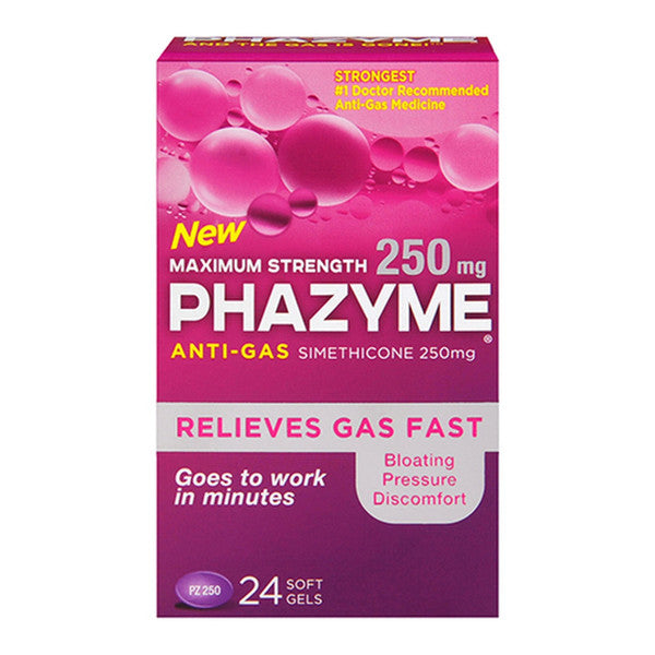 Phazyme Maximum Strength Gas & Bloating Relief 250 Mg, 24 Fast Gels by Pasteur Pharmacy