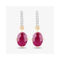 1.70 Ct Oval Pink Ruby & Diamond Prong 10K Gold Dangle Earrings by Fine Color Jewels