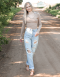 Collared V Neck Sweater Top - Taupe by Boutique 23