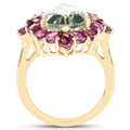 14K Yellow Gold Plated 7.21 Carat Genuine Green Amethyst and Rhodolite .925 Sterling Silver Ring by Bids.com