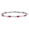 Oval Red Ruby & Diamond Prong 14K White Gold Wave Link Bracelet