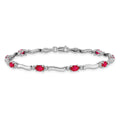 Oval Red Ruby & Diamond Prong 14K White Gold Wave Link Bracelet by Fine Color Jewels