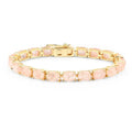 34.50 Ct Oval Pink Morganite Prong 14K Yellow Gold Plated Silver Tennis Bracelet by Fine Color Jewels