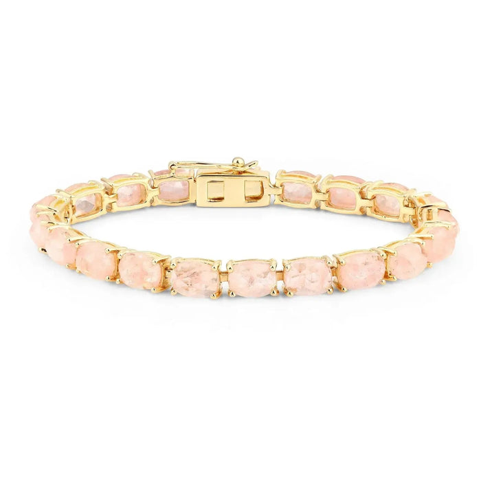 34.50 Ct Oval Pink Morganite Prong 14K Yellow Gold Plated Silver Tennis Bracelet by Fine Color Jewels