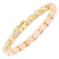 34.50 Ct Oval Pink Morganite Prong 14K Yellow Gold Plated Silver Tennis Bracelet by Fine Color Jewels