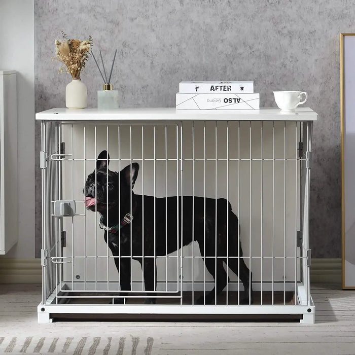 34" Long Elegant Wood Frame White Dog Cage by DailySale