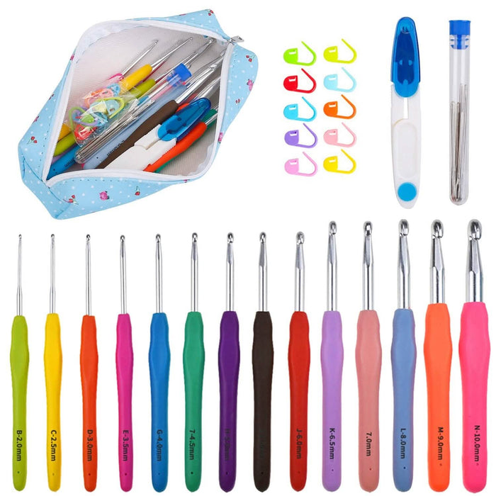 34-Piece Set: Aluminum Handle Crochet Hook Needles Knitting Tool by DailySale