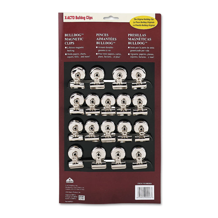 X-ACTO Bulldog Magnetic Clips, 0.44" Jaw Capacity, Nickel, 18/Box