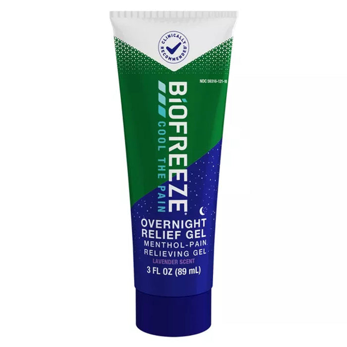 Biofreeze Overnight Relief Gel - 3 oz Tube - Cooling Menthol with Lavender Scent by Pasteur Pharmacy