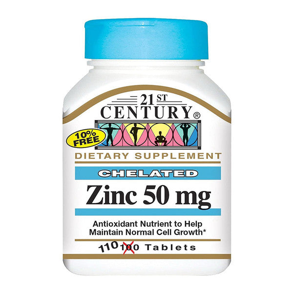 21st Century Chelated Zinc 50 mg – Immune Support (110 Tablets) by Pasteur Pharmacy