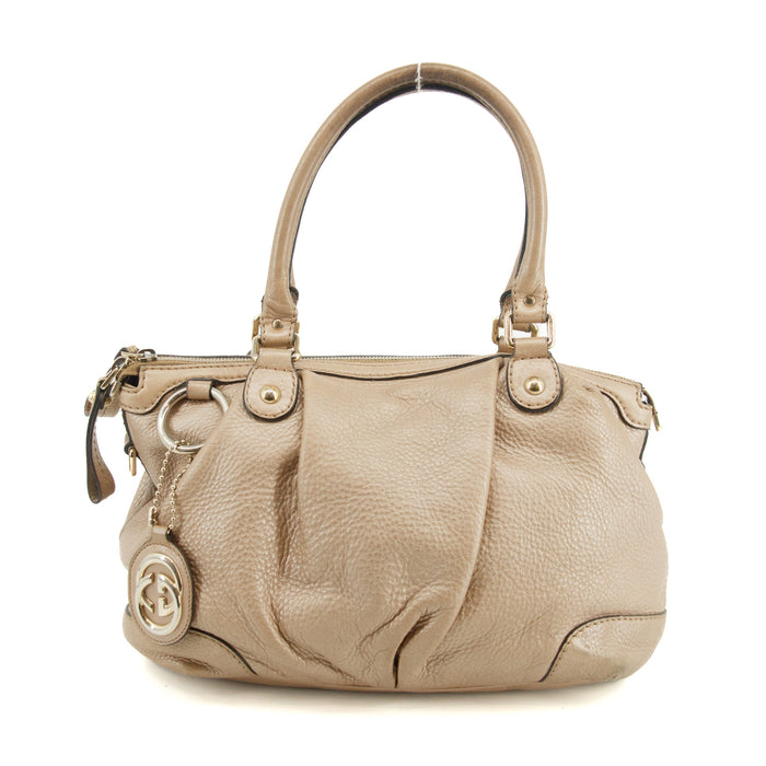 Gucci Sukey Metallic Beige Leather Shoulder Bag #3426 by Bolt Boutique