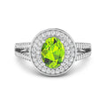 1.39 Ct Oval Green Peridot and White Diamond Prong Silver Double Halo Pave Ring by Fine Color Jewels