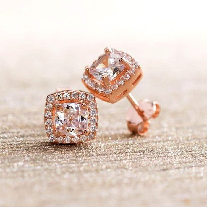 3.44 CTTW Halo Stud Princess Cut Earrings with Swarovski Elements by DailySale