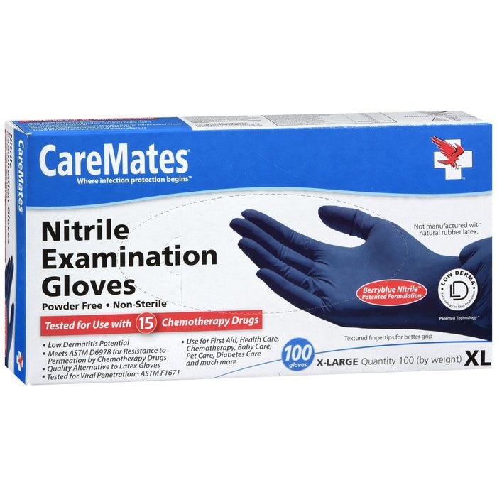 CareMates Nitrile Exam Gloves, Berry Blue, X-Large, 100 Count – Latex-Free & Powder-Free by Pasteur Pharmacy