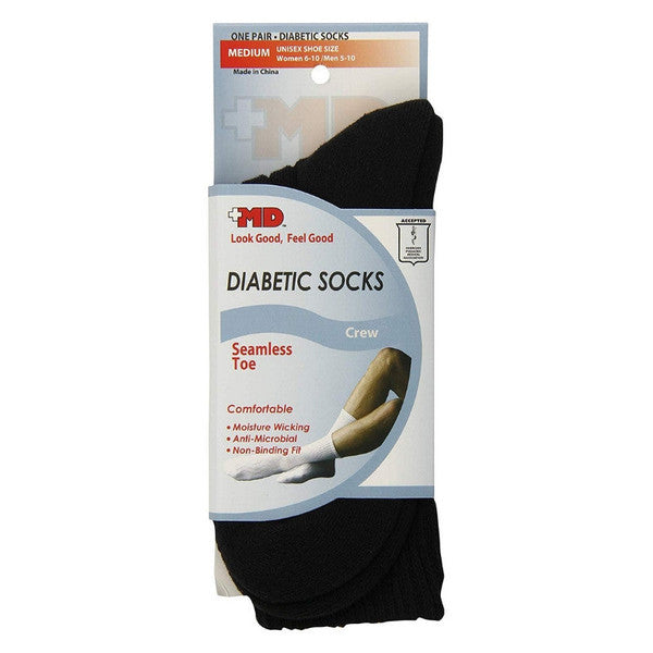 MD Usa Seamless Toe-Wave-In Mesh Diabetic Crew Socks, Black, Medium, 1 Pair by Pasteur Pharmacy