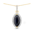 Genuine 10K Blue Sapphire and Diamond Marquise Pendant by Fine Color Jewels