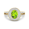 1.39 Ct Oval Green Peridot and White Diamond Prong Silver Double Halo Pave Ring by Fine Color Jewels
