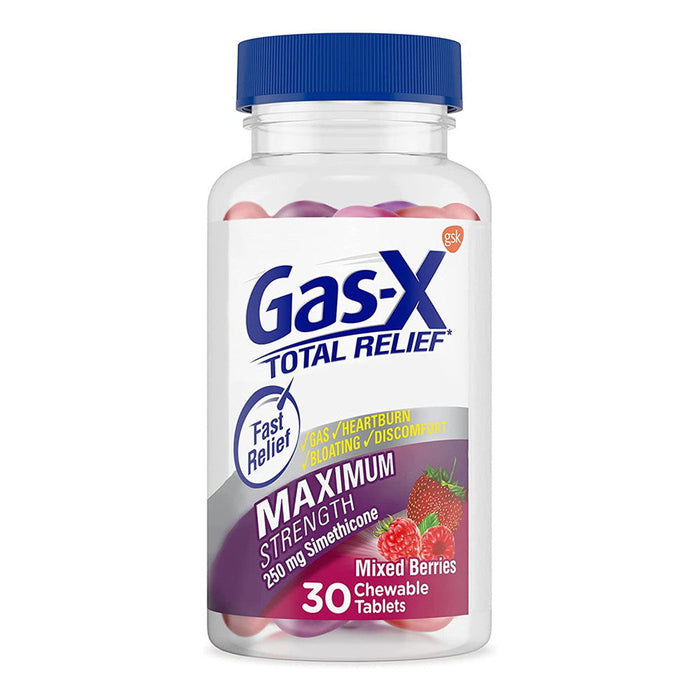 Gas-X Total Relief, Maximum Strength, 250 Mg, Mixed Berries, Chewable Tablets by Pasteur Pharmacy