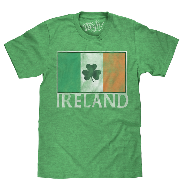 Ireland Flag with Shamrock T-Shirt - Green by Tee Luv