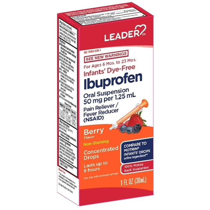 Leader™ Infants' Ibuprofen Concentrated Drops – Dye-Free Berry Flavor (1 oz) by Pasteur Pharmacy