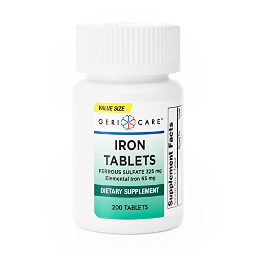 GeriCare Ferrous Sulfate 325 mg (65 mg Elemental Iron) – Iron Supplement (100 Tablets) by Pasteur Pharmacy