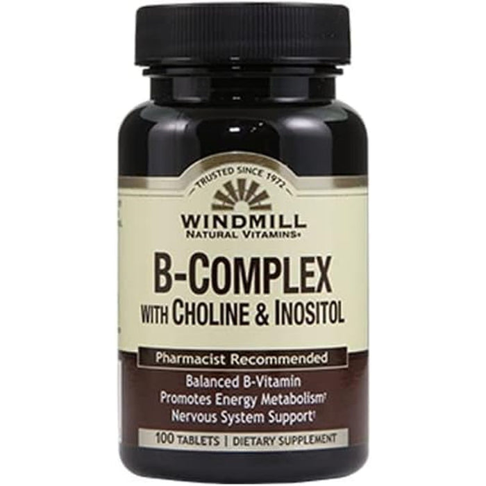 Windmill® B-Complex with Choline & Inositol – 100 Tablets by Pasteur Pharmacy