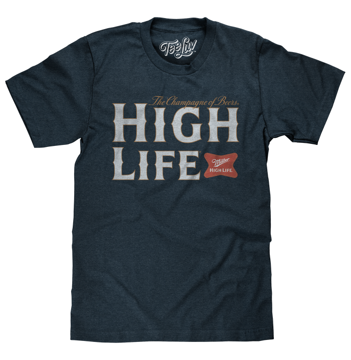 Miller High Life Champagne of Beers T-Shirt - Heather Navy Blue by Tee Luv