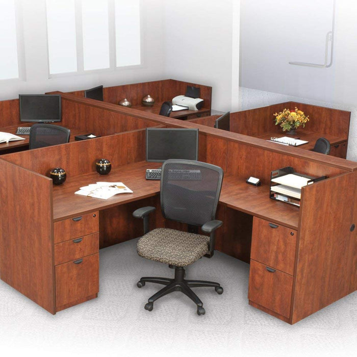 Office Pope Workstation Cubicle Desk, L-Shaped Systems Furniture, Wooden Panels, Modular Station (1 Person Workstation W 0 File Cabinets, Mahogany) by Pasteur Pharmacy