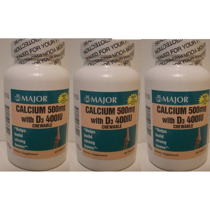 Major® Calcium 500 mg + Vitamin D3 400 IU – Lemon Flavor (3-Pack, 180 Count Total) by Pasteur Pharmacy