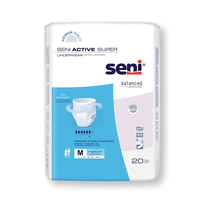 Seni Active Super Disposable Underwear Pull On With Tear Away Seams Medium, S-ME20-AS1, Moderate To Heavy by Pasteur Pharmacy