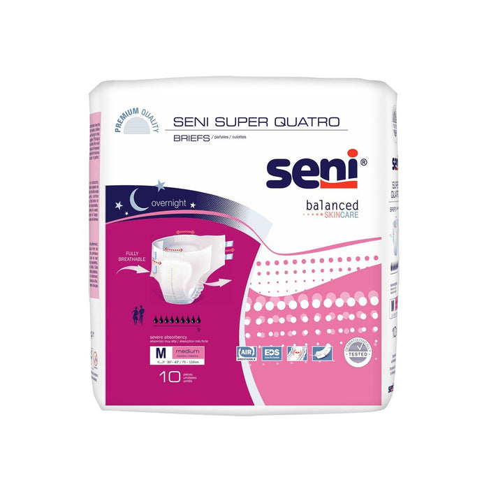 Seni Super Quatro Adult Incontinence Brief M Heavy Absorbency Breathable / Overnight, S-ME10-BQ1, Severe by Pasteur Pharmacy