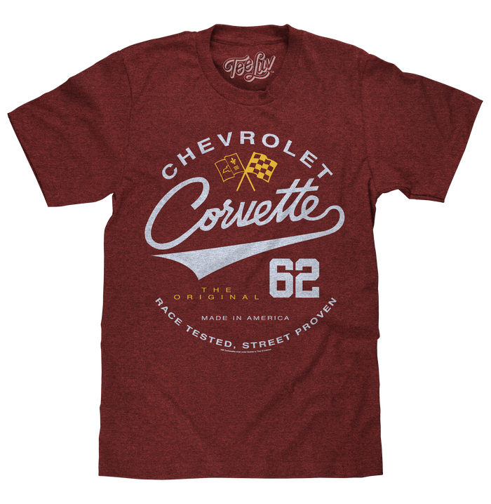 Chevrolet Corvette 62 Race Tested Street Proven T-Shirt - Crimson Heather by Tee Luv