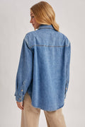 DENIM BUTTON DOWN OVERSIZED SHIRTS: MED.WASH by Boutique 23