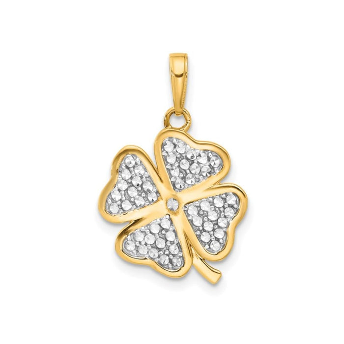14K Yellow Gold Four Leaf Clover Charm Pendant by Fine Color Jewels