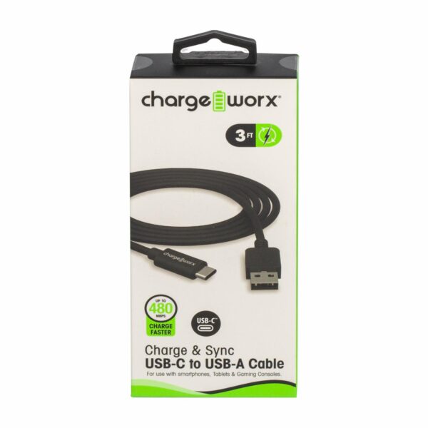 Charge Worxs Chargeworx CX4626BK 3ft USB-C To USB-A Sync & Cable, Black by Pasteur Pharmacy