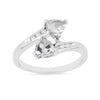 1.10 Ct Trillon Cut Light Blue Aquamarine V-Prong Rhodium Over Silver Dual Stone Bypass Ring