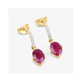 1.70 Ct Oval Pink Ruby & Diamond Prong 10K Gold Dangle Earrings by Fine Color Jewels