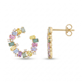 IGI Certified 3.34 Ct Multi Color Unheated Sapphire and Diamond 14K Yellow Gold Half Curved Hoop Earrings by Fine Color Jewels