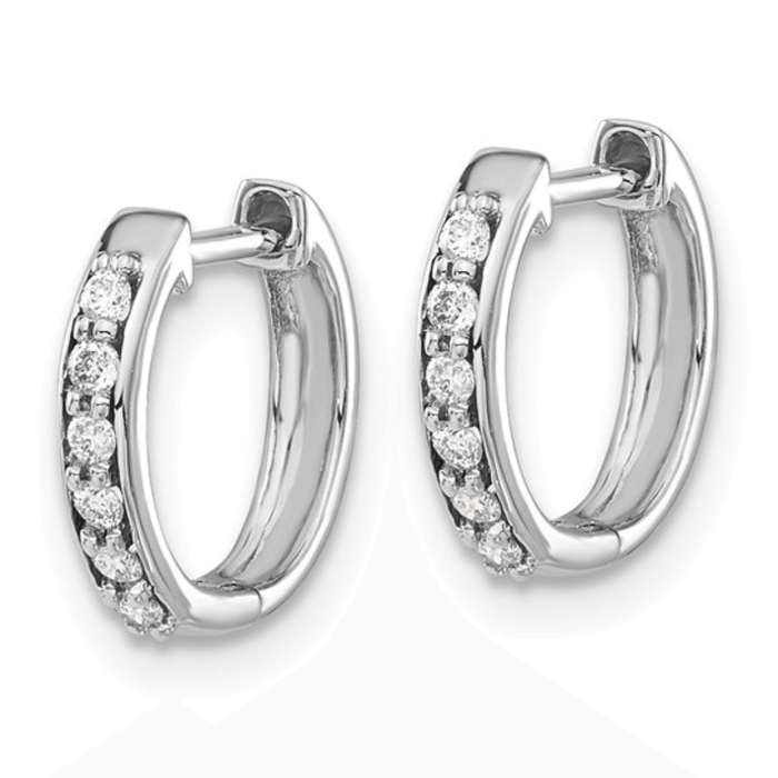 14k White Gold Diamond Hinged Hoop Earrings by Fine Color Jewels