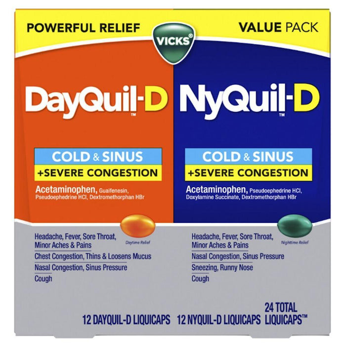 Vicks Dayquil-D & NyQuil-D Liquicaps Twin Pack by Pasteur Pharmacy