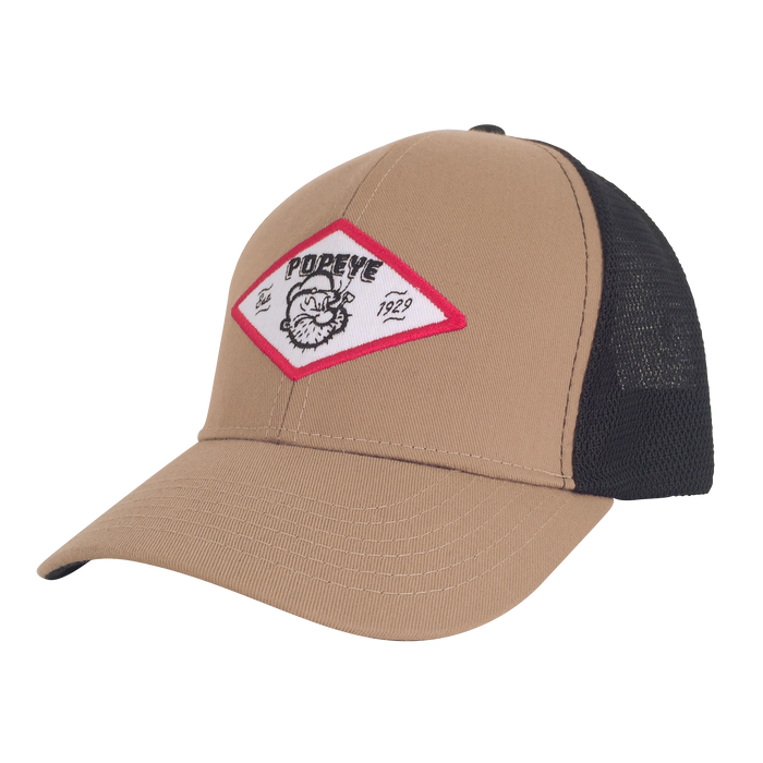 Popeye The Sailor Trucker Hat - Tan and Black by Tee Luv