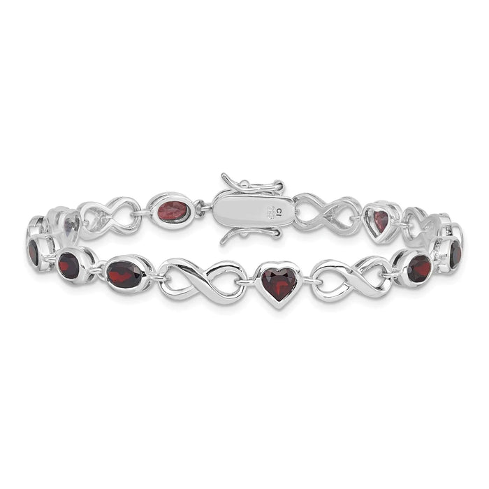 Genuine Garnet Silver Link Infinity Heart Bracelet by Fine Color Jewels