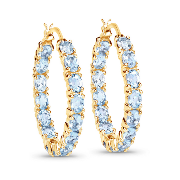 14k Gold Plated Blue Topaz Hoop Earrings by Fine Color Jewels