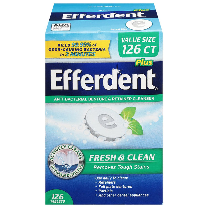 Efferdent Plus Anti-Bacterial Fresh & Clean Denture & Retainer Cleanser Value Size 126 Tablets by Pasteur Pharmacy