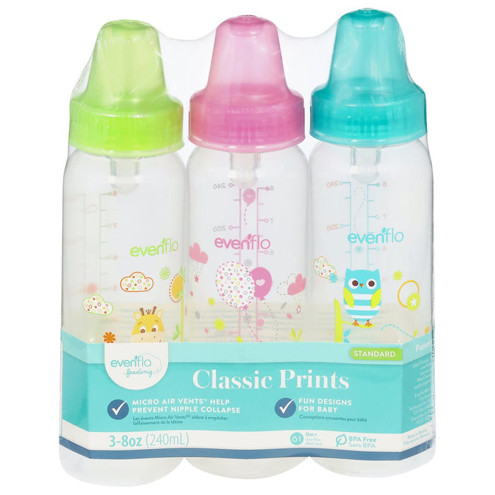 Evenflo Feeding Bottle, Standard, Classic Prints, 0M+, 8 Ounce by Pasteur Pharmacy