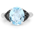 5.37 Carat Genuine Swiss Blue Topaz, Black Diamond & White Topaz .925 Sterling Silver Ring by Bids.com